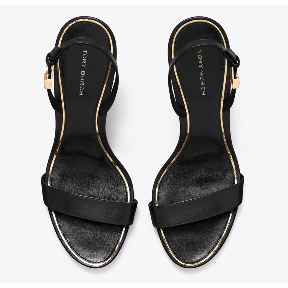 TORY BURCH DOUBLE T BUCKLE HEELED SANDAL - BLACK - WOMEN'S SIZE 8 NEW - Picture 3 of 7